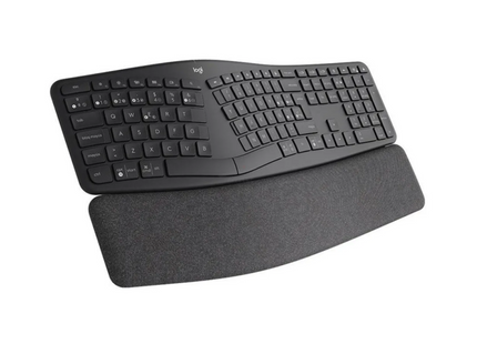 Vista lateral del Teclado Logitech K860 mostrando altura ajustable y perfil ergonómico