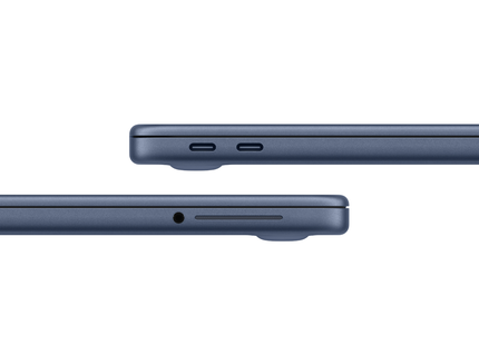 Vista lateral derecha MacBook Neo 13" 2026 azul con puertos y conexiones