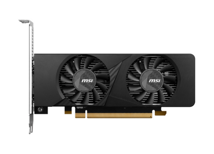 Vista frontal tarjeta video MSI GeForce RTX 3050 LP 6GB OC con ventilador
