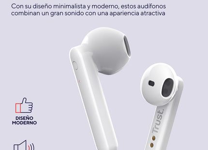 Audífonos Trust BT Control Táctil Blanco vista superior plegados