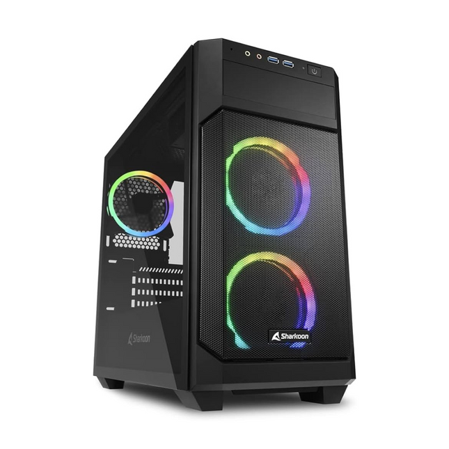 Case Sharkoon V1000 RGB Media Torre | Micro-ATX | Vidrio Templado | 3 Ventiladores RGB | Negro