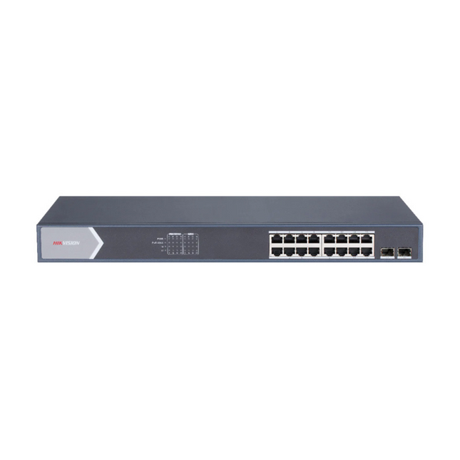 Switch Smart PoE Hikvision DS-3E1518P-EI/M | 16 Puertos | 16 PoE | 2 SFP | Gestión Inteligente | 230W
