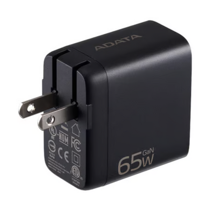 Cargador ADATA CHARGERU-0653-QCPDBK | 65W | 2 Puertos USB-C | 1 Puerto USB-A | Carga Rápida | Enchufe Plegable | Negro