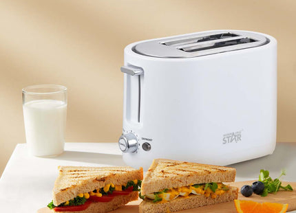 Tostadora ST-2101 vista trasera con especificaciones técnicas 750W