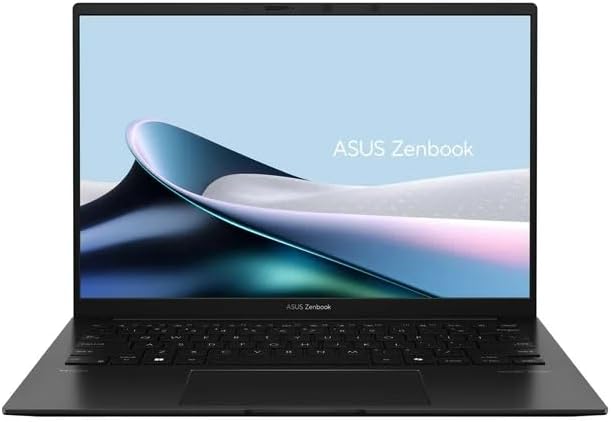 Laptop ASUS Zenbook 14 OLED Negro vista frontal con pantalla encendida