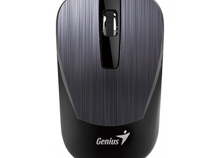 Mouse inalámbrico Genius NX-7015 negro vista frontal con botones principales y rueda scroll