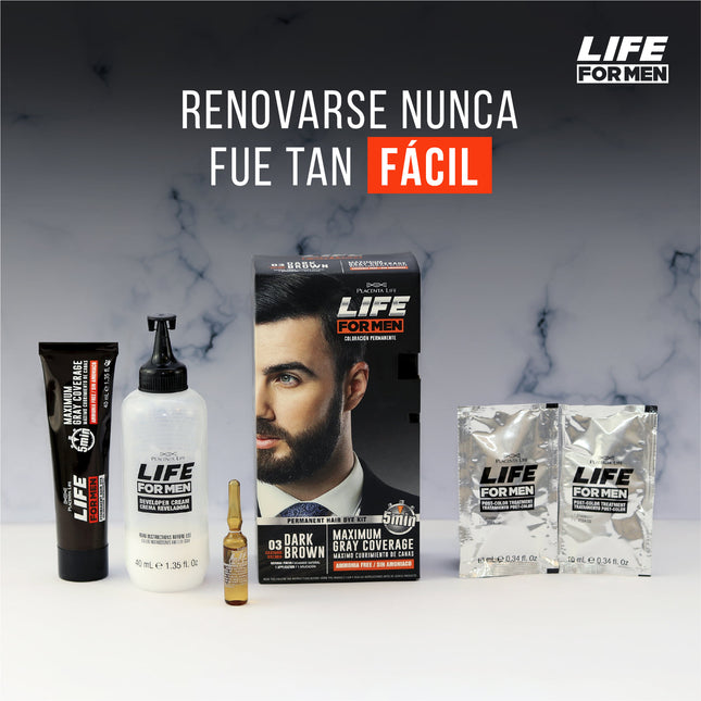 Kit Tinte Castaño Oscuro Hombre Placent Life | Para cubrir canas y lograr un look natural en casa