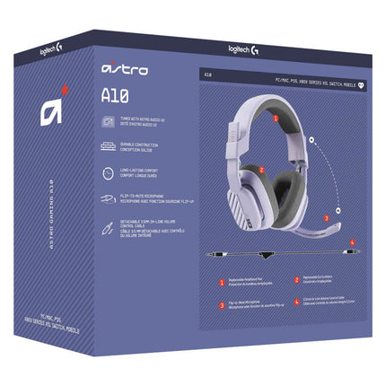 Headset Gaming Logitech Astro A10 Gen 2 | Lila | Sonido Envolvente | Micrófono Flip-to-Mute