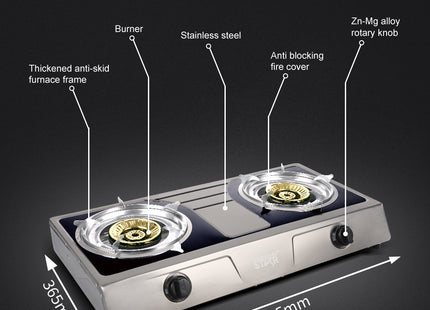 Winning Star cocina de gas 2 quemadores gris, ST-9654