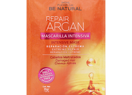 Mascarilla Reparadora con Argán Sachet 35g Placent Life | Para restaurar y suavizar el cabello seco o dañado