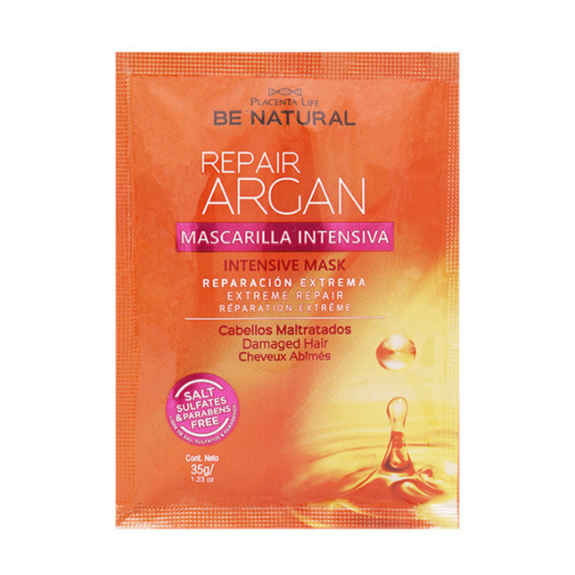 Mascarilla Reparadora con Argán Sachet 35g Placent Life | Para restaurar y suavizar el cabello seco o dañado