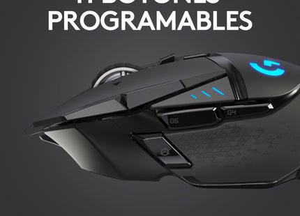 Mouse G502 Lightspeed vista frontal izquierda con rueda de scroll