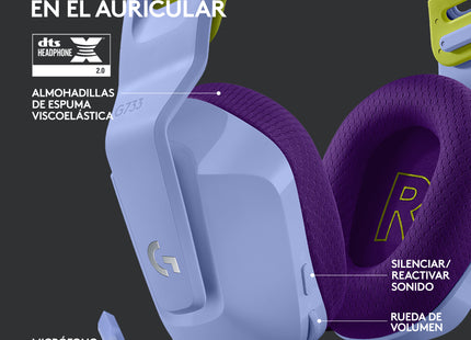 Headset Logitech Gaming G733 | Inalámbrico | LIGHTSPEED | Sonido Surround | RGB