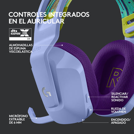 Headset Logitech Gaming G733 | Inalámbrico | LIGHTSPEED | Sonido Surround | RGB