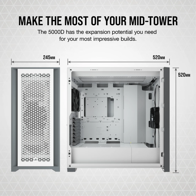 Case Gaming Corsair 5000D Airflow | Mid Tower ATX | Vidrio Templado | Blanco | CC-9011211-WW
