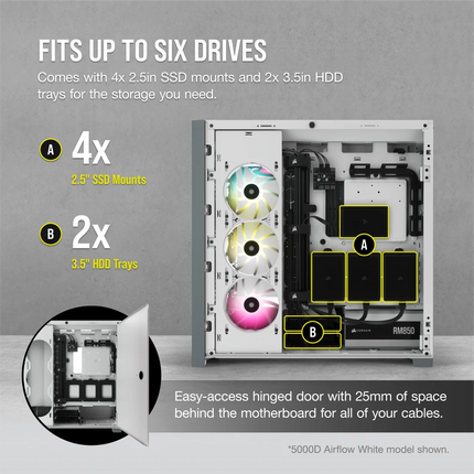 Case Gaming Corsair 5000D Airflow | Mid Tower ATX | Vidrio Templado | Blanco | CC-9011211-WW