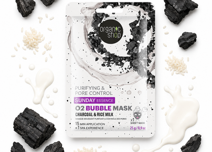 Organic Shop Mascarilla facial carbón y leche de arroz 1 pieza