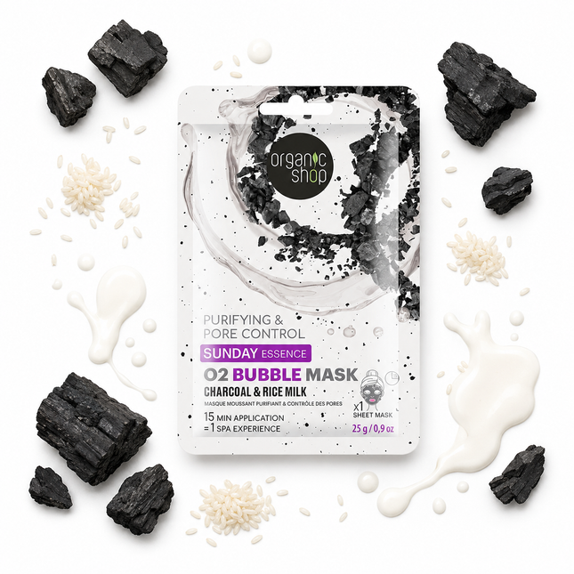 Organic Shop Mascarilla facial carbón y leche de arroz 1 pieza