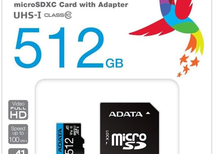 Memoria Micro SDXC ADATA | 512GB | Clase 10 | UHS-I U1 A1 | 100MB/s lectura | AUSDX512GUICL10A1-RA1