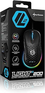 Vista lateral derecha mouse gaming Sharkoon Light² 200 mostrando diseño perforado