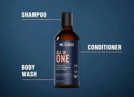 Shampoo All In One Mr. Classic Placent Life | 400ml | Limpieza total para cabello, barba y cuerpo | Ideal para hombres prácticos