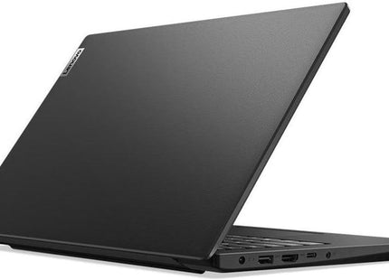 Vista trasera de laptop Lenovo V14 G4 IRU mostrando ventilación y bisagras