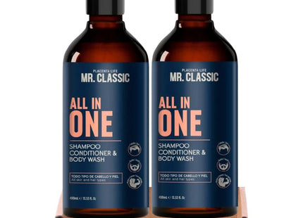 Shampoo All In One Mr. Classic Placent Life | 400ml | Limpieza total para cabello, barba y cuerpo | Ideal para hombres prácticos