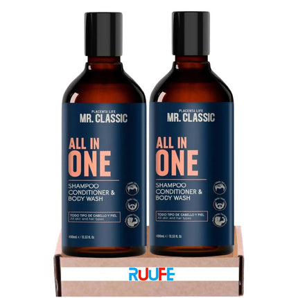 Shampoo All In One Mr. Classic Placent Life | 400ml | Limpieza total para cabello, barba y cuerpo | Ideal para hombres prácticos