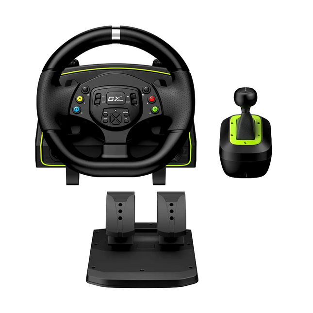 Volante con Pedales Genius RS2 Speedmaster X2 | Compatible PC | Xbox | PlayStation | Retroalimentación de Vibración | Diseño Ergonómico