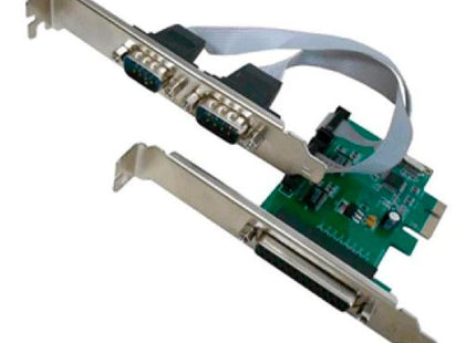 Tarjeta de red AGILER AGI-5325 PCI Express con puertos RS232 y paralelo vista frontal