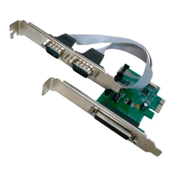 Tarjeta de red AGILER AGI-5325 PCI Express con puertos RS232 y paralelo vista frontal