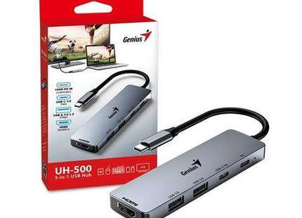 Hub Genius RS2 UH-500 | 4 Puertos USB 3.0 | Alámbrico | Color Gris | Transferencia de alta velocidad