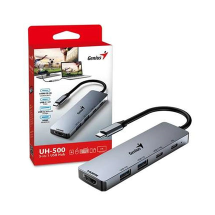 Hub Genius RS2 UH-500 | 4 Puertos USB 3.0 | Alámbrico | Color Gris | Transferencia de alta velocidad