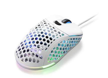 Vista lateral mouse gaming Sharkoon mostrando diseño ergonómico y botones laterales