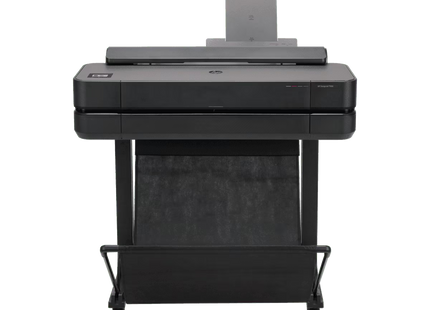 Impresora HP DesignJet T650 24 pulgadas vista frontal completa con bandeja de papel