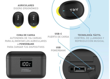 Audífono In-Ear Thonet & Vander BOHNE TOPP | Bluetooth 5.0 | Caja de Carga con Power Bank Integrado
