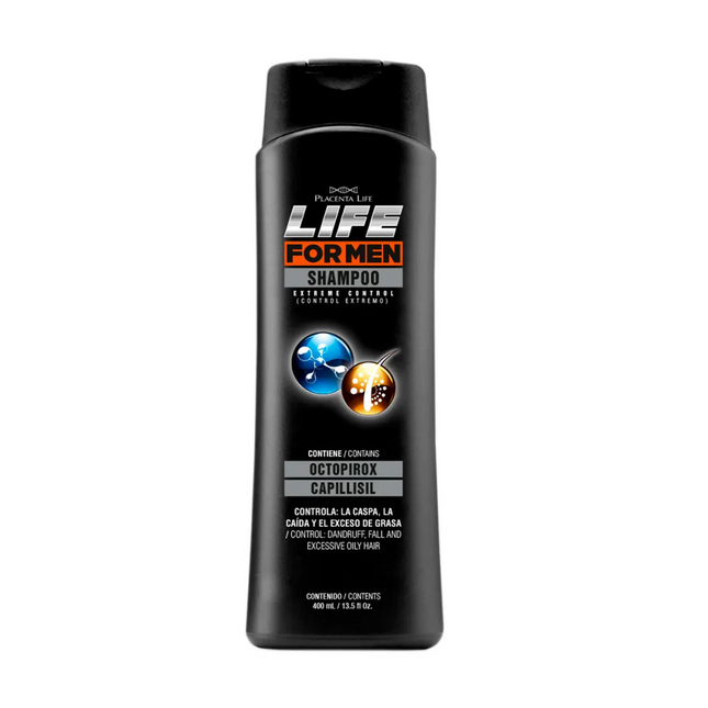 Shampoo Life for Men Extreme Control Placent Life | 400ml | Limpieza profunda y control de grasa | Ideal para cuero cabelludo graso