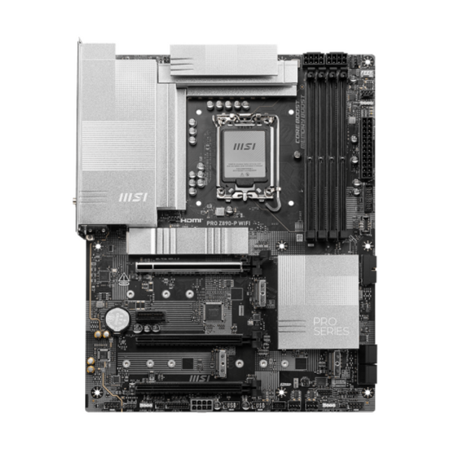 Tarjeta madre MSI PRO Z890-P WiFi vista frontal completa con slots DDR5 y conectores