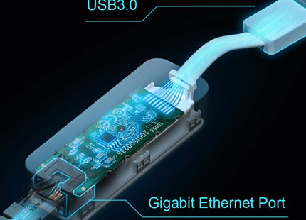 Adaptador USB Ethernet TP-Link UE300 vista lateral mostrando diseño compacto