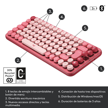 Teclado Logitech POP Keys 65% Mecánico | Inalámbrico Bluetooth | Español