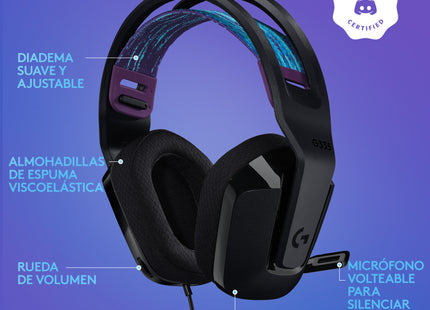 Headset Gaming Logitech G335 981-000977 | Alámbrico 3.5mm | Sonido Estéreo | Micrófono Flip-to-Mute | Negro
