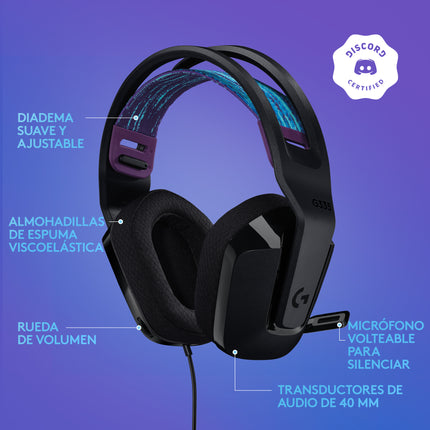 Headset Gaming Logitech G335 981-000977 | Alámbrico 3.5mm | Sonido Estéreo | Micrófono Flip-to-Mute | Negro