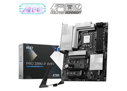 Vista diagonal de motherboard MSI Z890-P mostrando socket LGA1851 y componentes principales