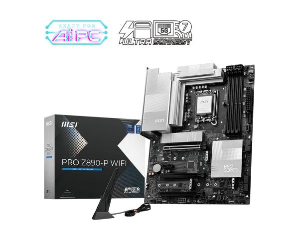 Vista diagonal de motherboard MSI Z890-P mostrando socket LGA1851 y componentes principales