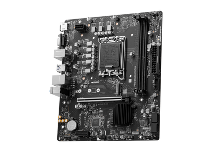MSI PRO B760M-E motherboard vista diagonal mostrando slots DDR4