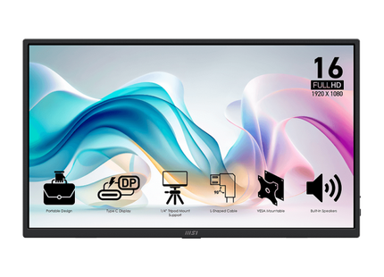 Monitor MSI PRO MP165 E6 | 15.6” | Full HD 1920 x 1080 | 60 Hz | IPS | Plano