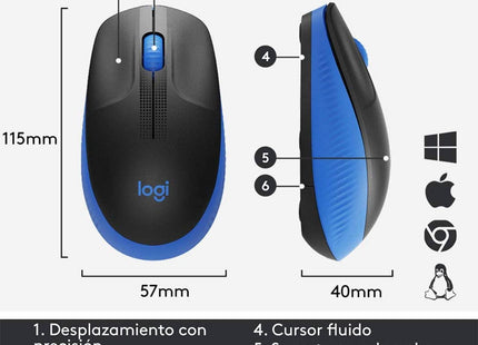 Mouse Logitech M190 azul vista lateral derecha ambidextro