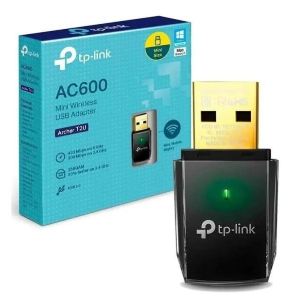 Adaptador USB Wi-Fi TP-Link Archer T2U | AC600 | Dual Band | 2.4GHz 200Mbps | 5GHz 433Mbps | USB 2.0 | Mini