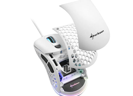 Vista superior mouse gaming ultraligero 62g con carcasa perforada hexagonal