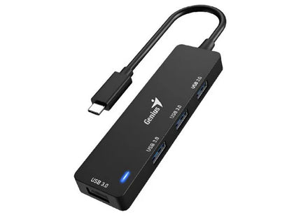 HUB Genius RS2 UH-400 | 4 Puertos USB 2.0 | Alámbrico | Compacto y portátil | Color Negro